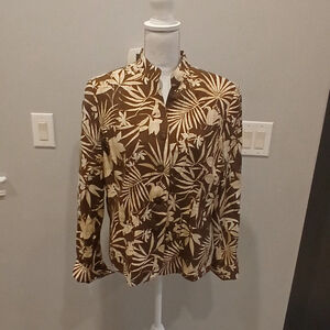Women's Charter Club Button Down blazer 
Size 12 Brown Beige leaf print